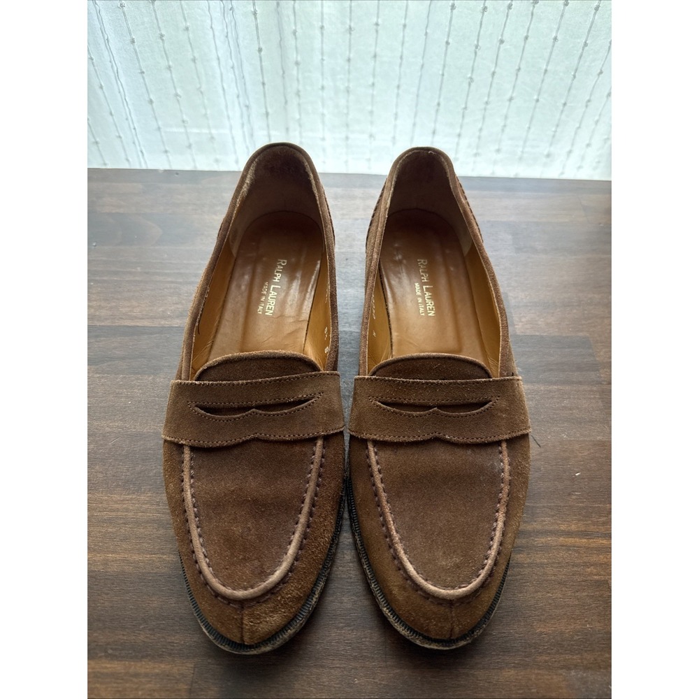 Ralph Lauren Purple Label Italy Suede Penny Loafers Brown Size 8.5 4200406